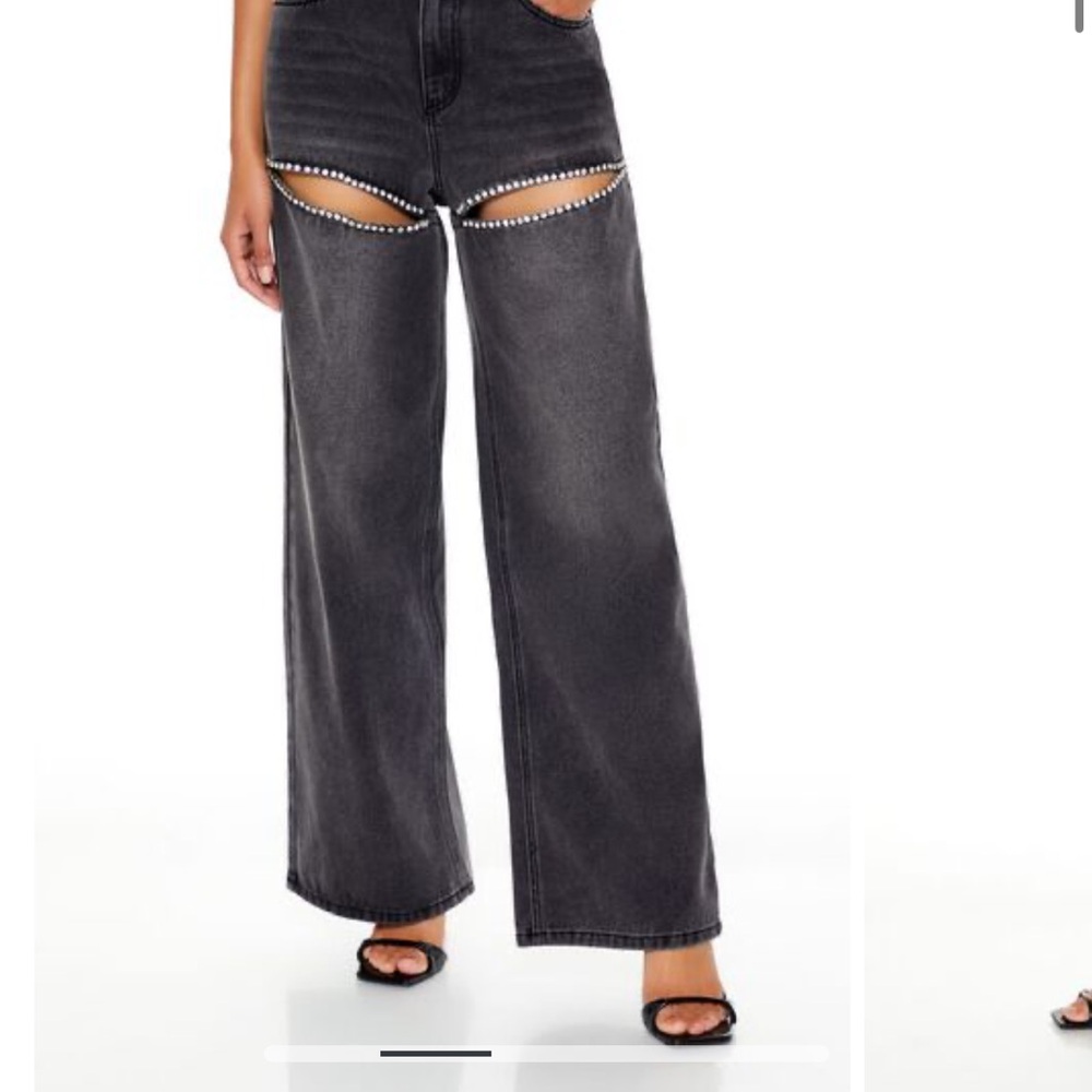Forever 21 Gray Cut Out Wide Leg Jean